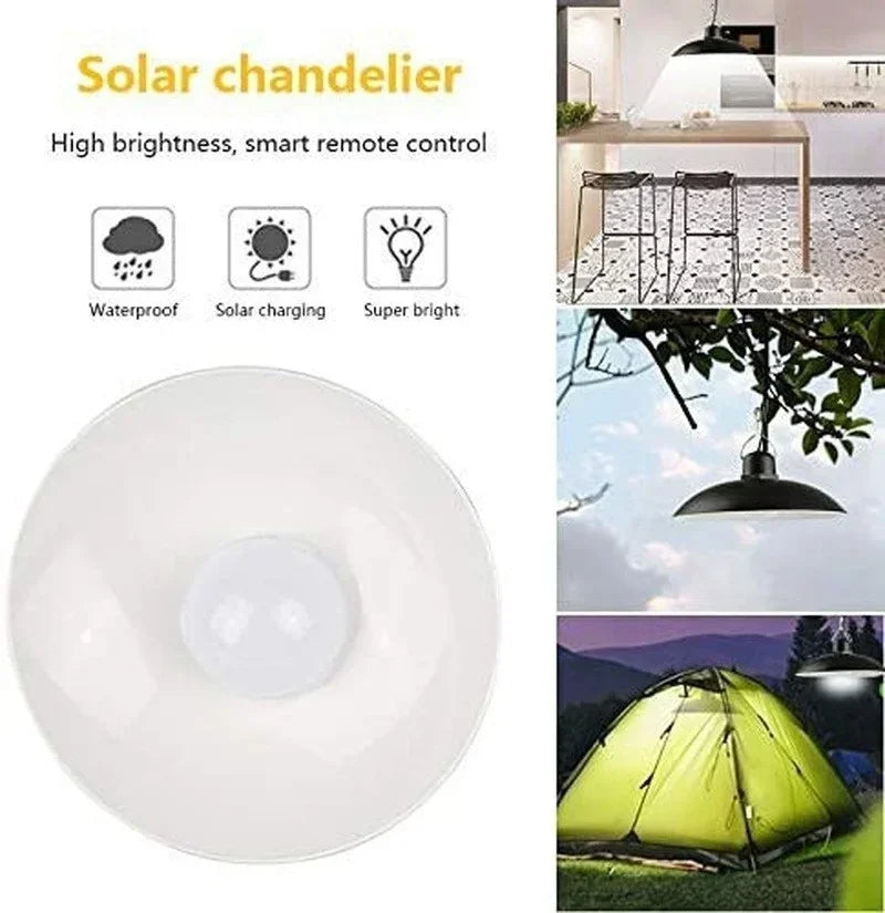 Solar Pendant Light Outdoor Waterproof LED Lamp Double-head Chandelier Decorations with Remote Control for Indoor Shed Barn Room