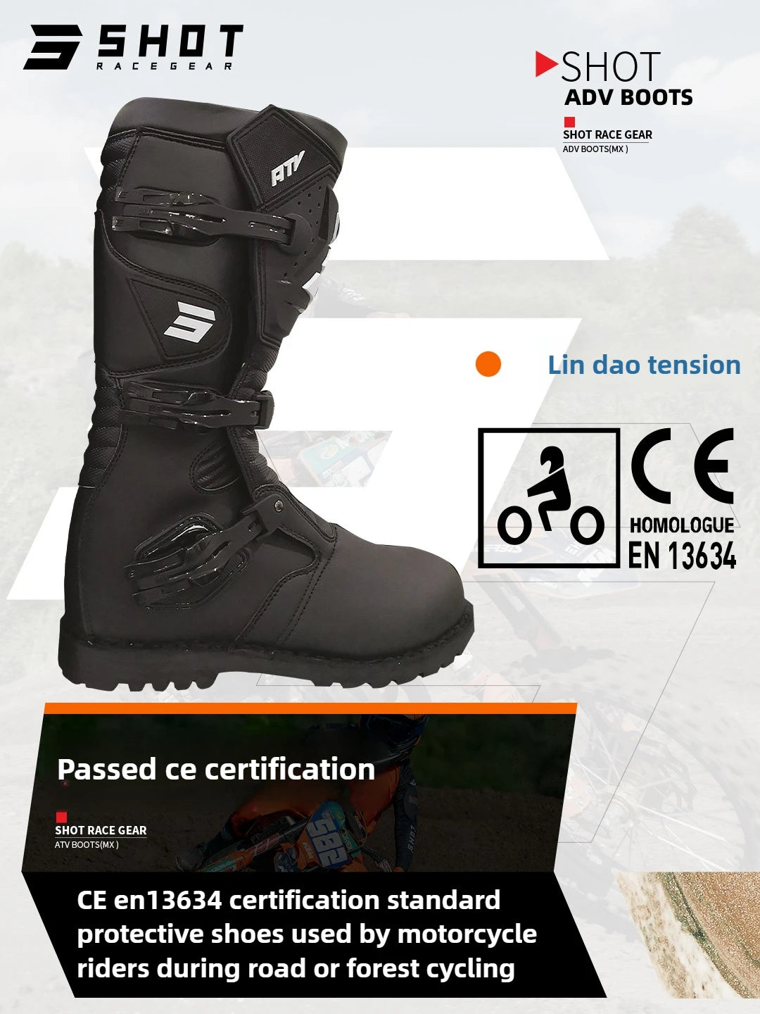 SHOT Off-road Motorcycle BOOTS Riding Rally Boots Waterproof  ATV Microfiber Leather Botas CE Certification Motocross Equipment