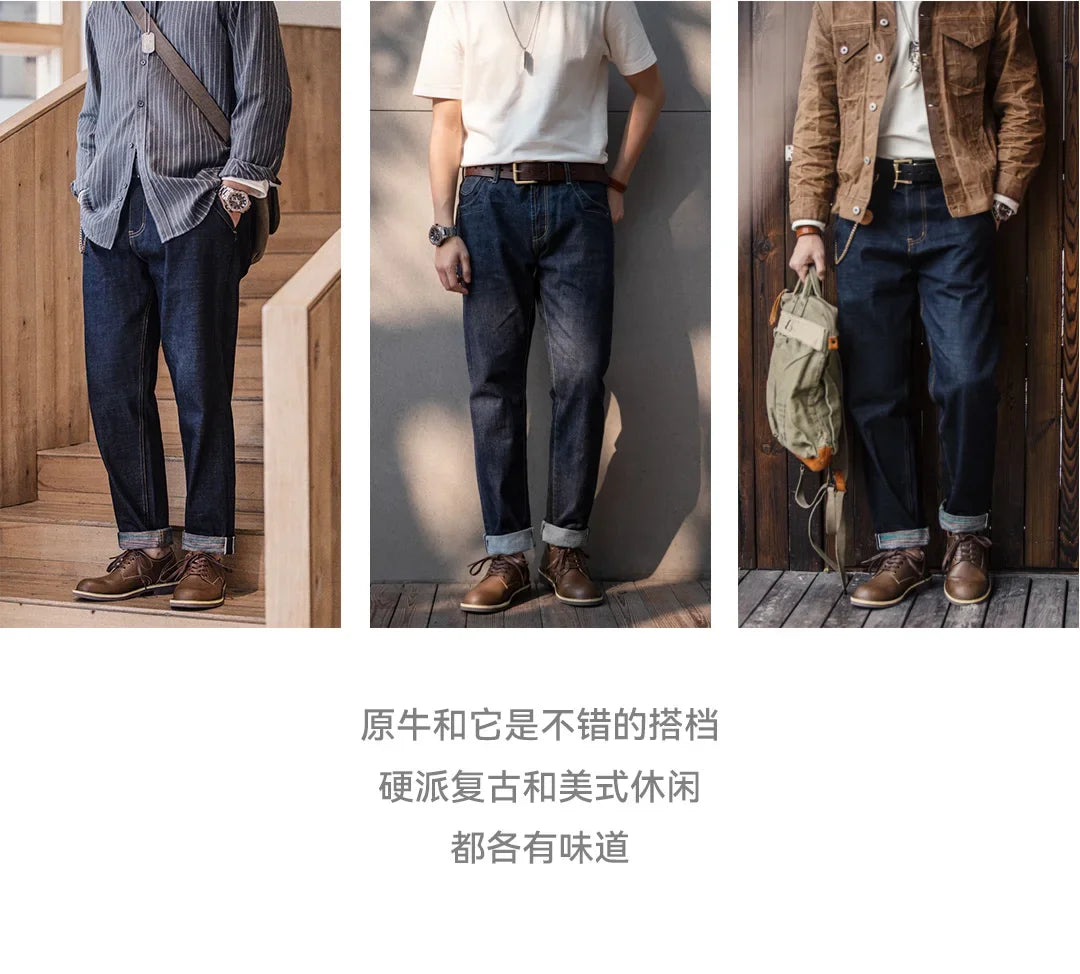 New Maden Men's Low-top Work Boots Round-toed Crazy Horse Leather Craft Shoes Casual Leather Shoes Vintage Streetwear Boots