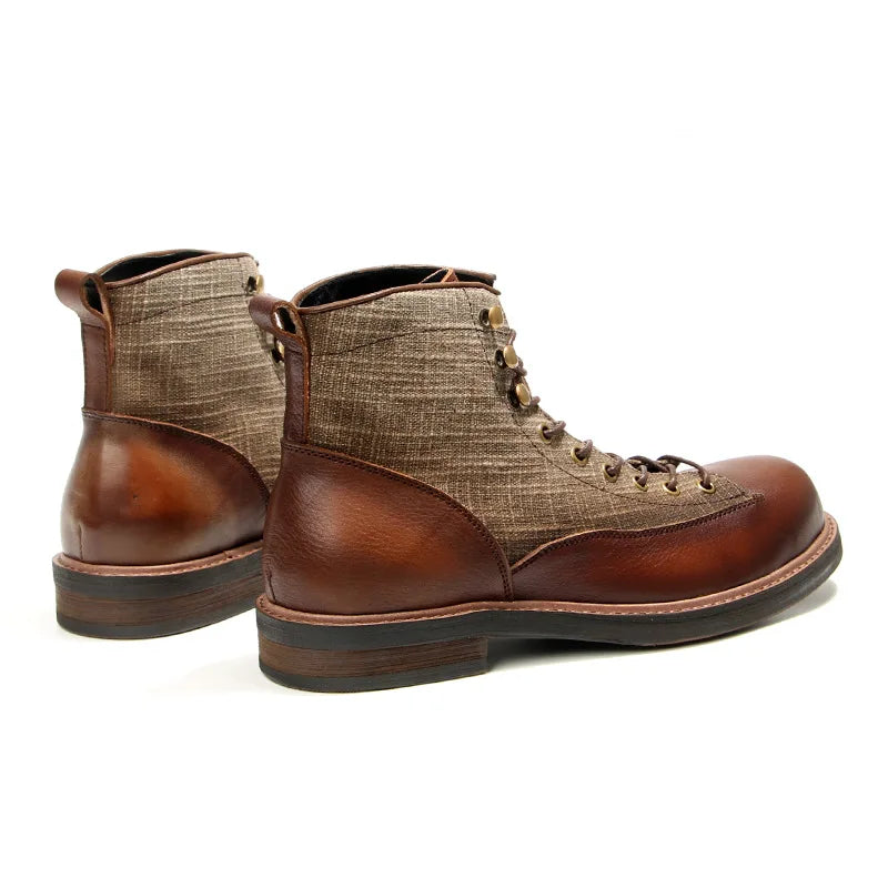 A075 Short Men Boots Fashion Male Footwear 2024 Round Toe Men's Mix Colors  Trend Casual Winter Leather Men's Shoes Retro Boots