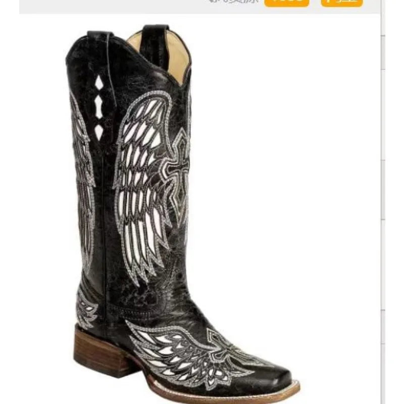 Women Boots Knee High Bohemian Fashion Knight Boot 4CM Square Heel New European And American Women Retro Totem Boots Women Shoe