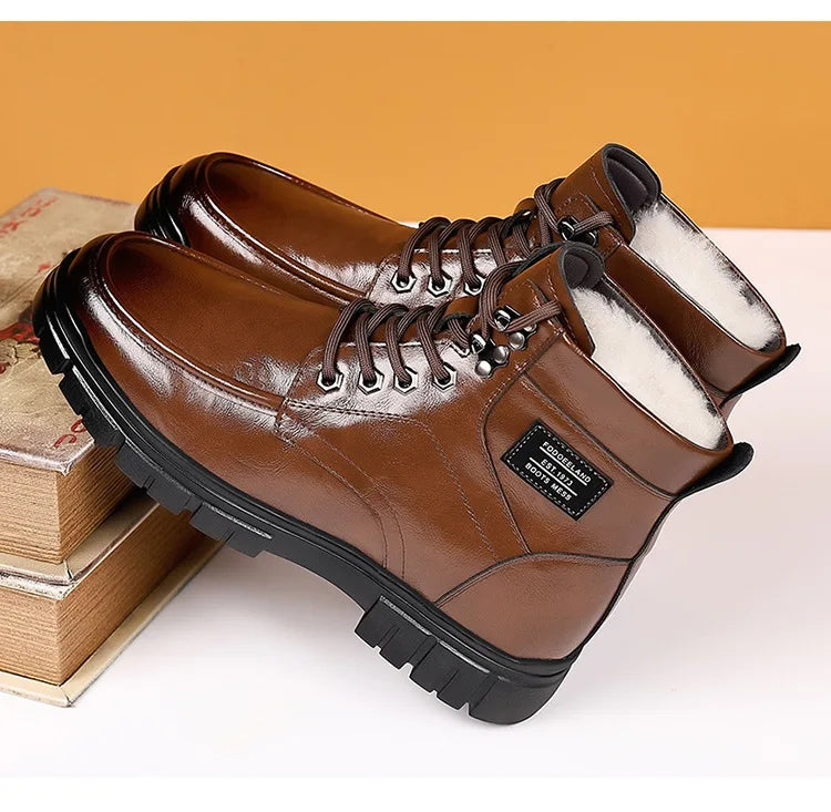 Winter Cotton Shoes Men Fashionable High-top Wear-resistant Shoes Thick-soled Plus Velvet Snow Boots Outdoor Non-slip Work Boots