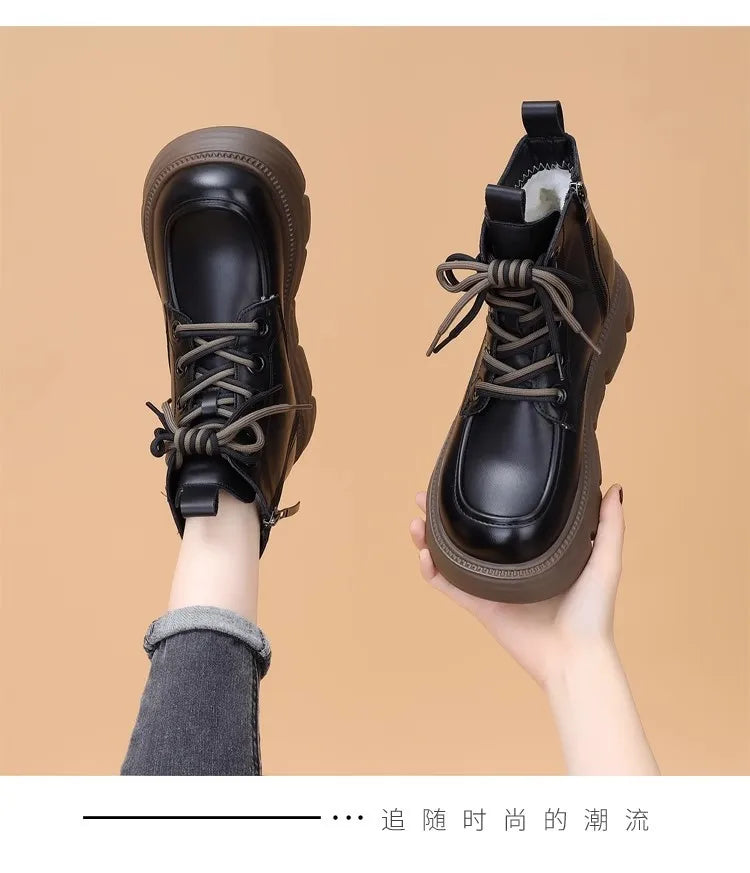 Women's Boots Winter New Fur Snow Boots Platform Plush Comfortable Anti Slip Warm Lace Up Cold Proof Cotton Ankle Boots Women