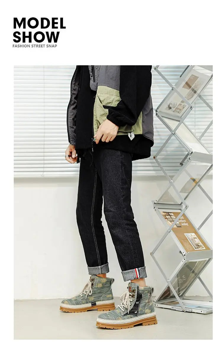 Motorcycle Riding Shoes Casual Commuter Boots Protective Fall Resistant Wear Boots Four Seasons Riding Shoes Denim Casual Shoes