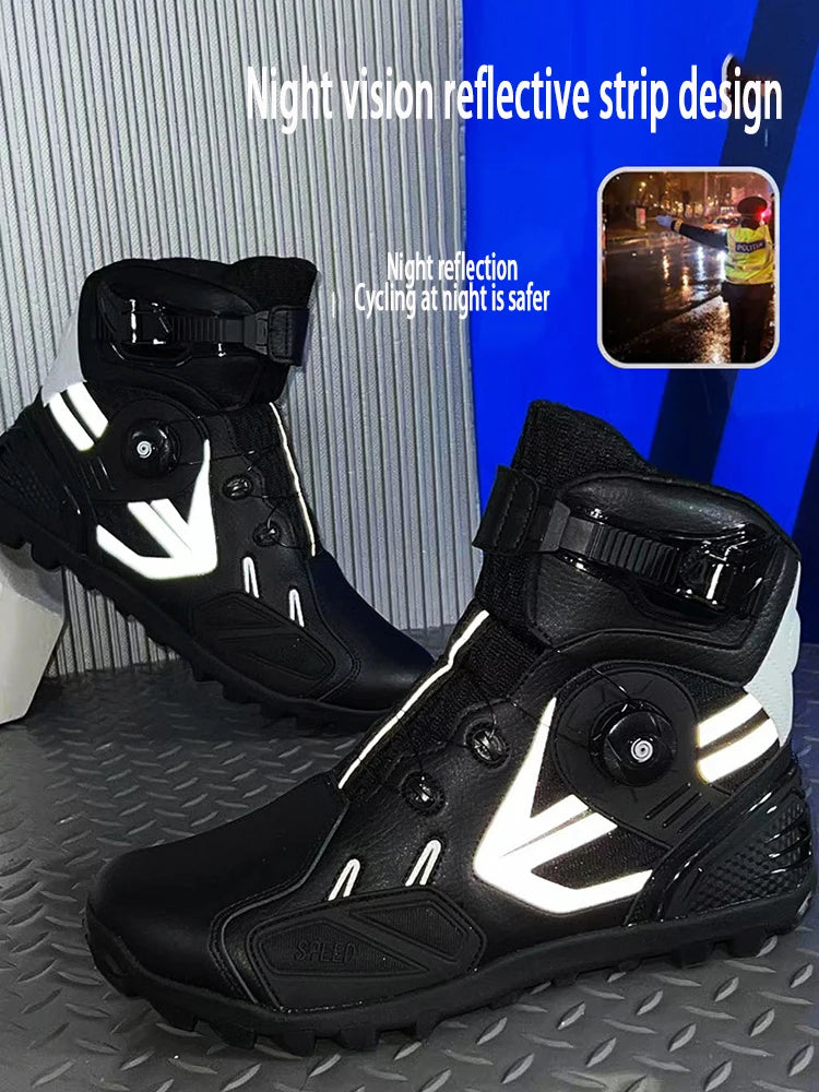 Summer Retro Mountain Off-road Motorcycle Riding Boots Men Motorbike Motocross Cycling Shoes With Gear Shift Pad Rubber Sole