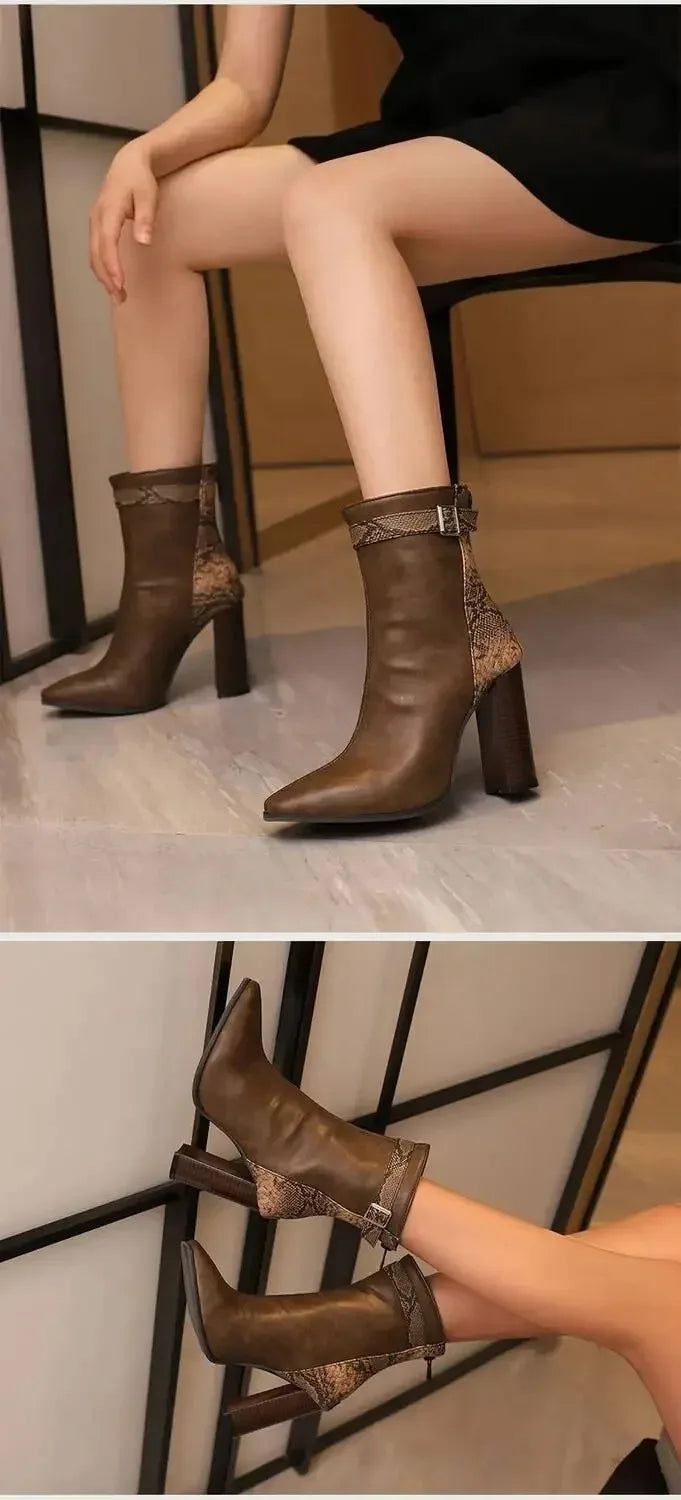 2025 Autumn New Fashion Mixed Color Lace Up Ankle Boots for Women Europe America Pointed Toe High Heel Big Size Shoes 45 46 47