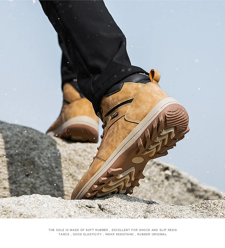 Winter Men Boots Waterproof Leather Plush Super Warm Snow Boots Men Sneakers Outdoor Hiking Boots Men Ankle Boots Big Size 38-48