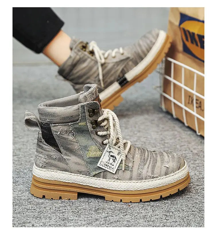 Motorcycle Riding Shoes Casual Commuter Boots Protective Fall Resistant Wear Boots Four Seasons Riding Shoes Denim Casual Shoes