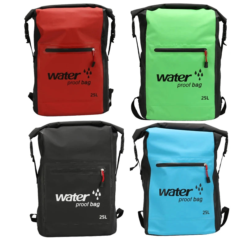 25L Foldable Hiking Bag Durable PVC Waterproof Rolltop Rucksack Backpack Abrasion-Resistant Shoulder Pack for Outdoor Adventures