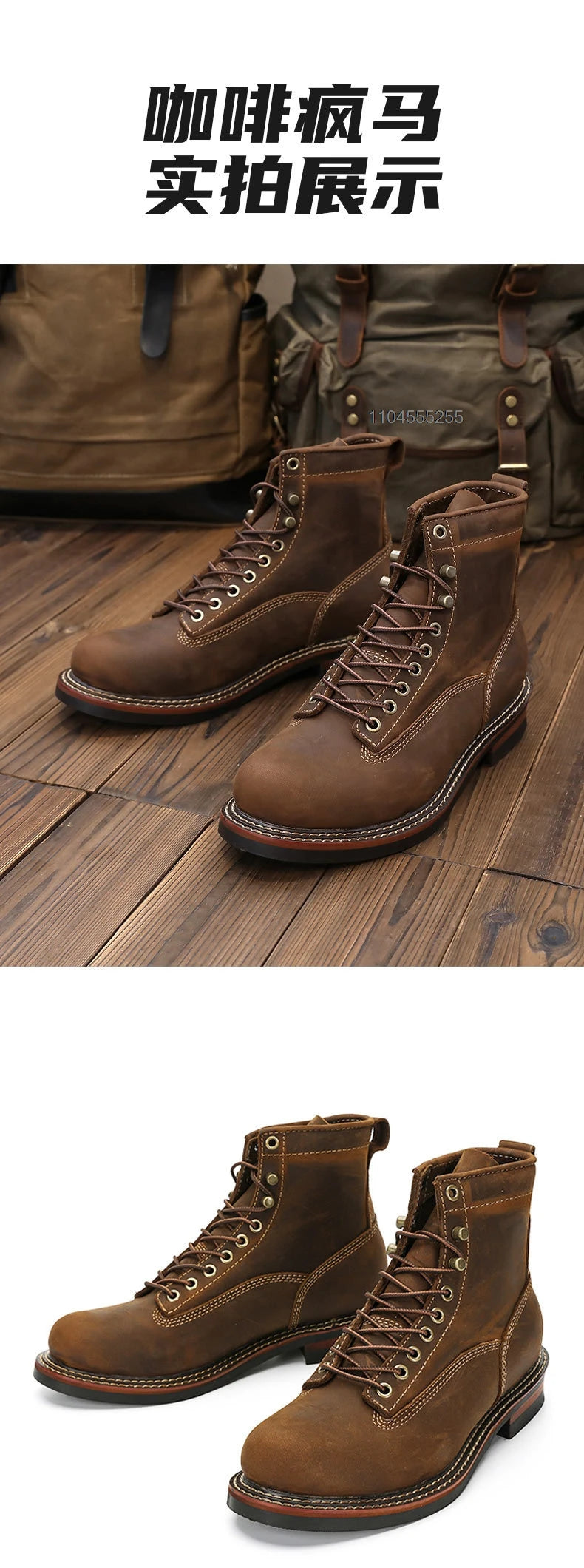 Motorcycle Boots Men Leather Shoes Vintage Cowhide Desert Boots Non-Slip Casual Motorcycle Shoes Retro Ankle Boots
