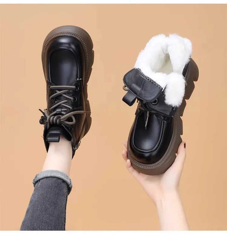 Women's Boots Winter New Fur Snow Boots Platform Plush Comfortable Anti Slip Warm Lace Up Cold Proof Cotton Ankle Boots Women