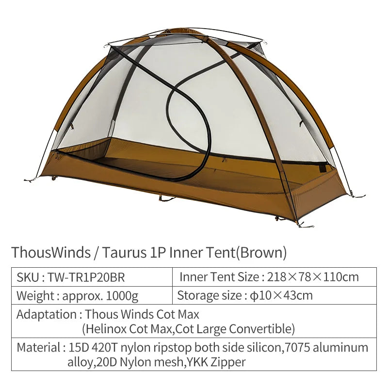 Thous Winds Taurus Solo Tent, Ultralight Hiking Camp, Solo Backpack Tent, Outdoor Cot Tent, 15D Nylon Ripstop Both Side Silicon