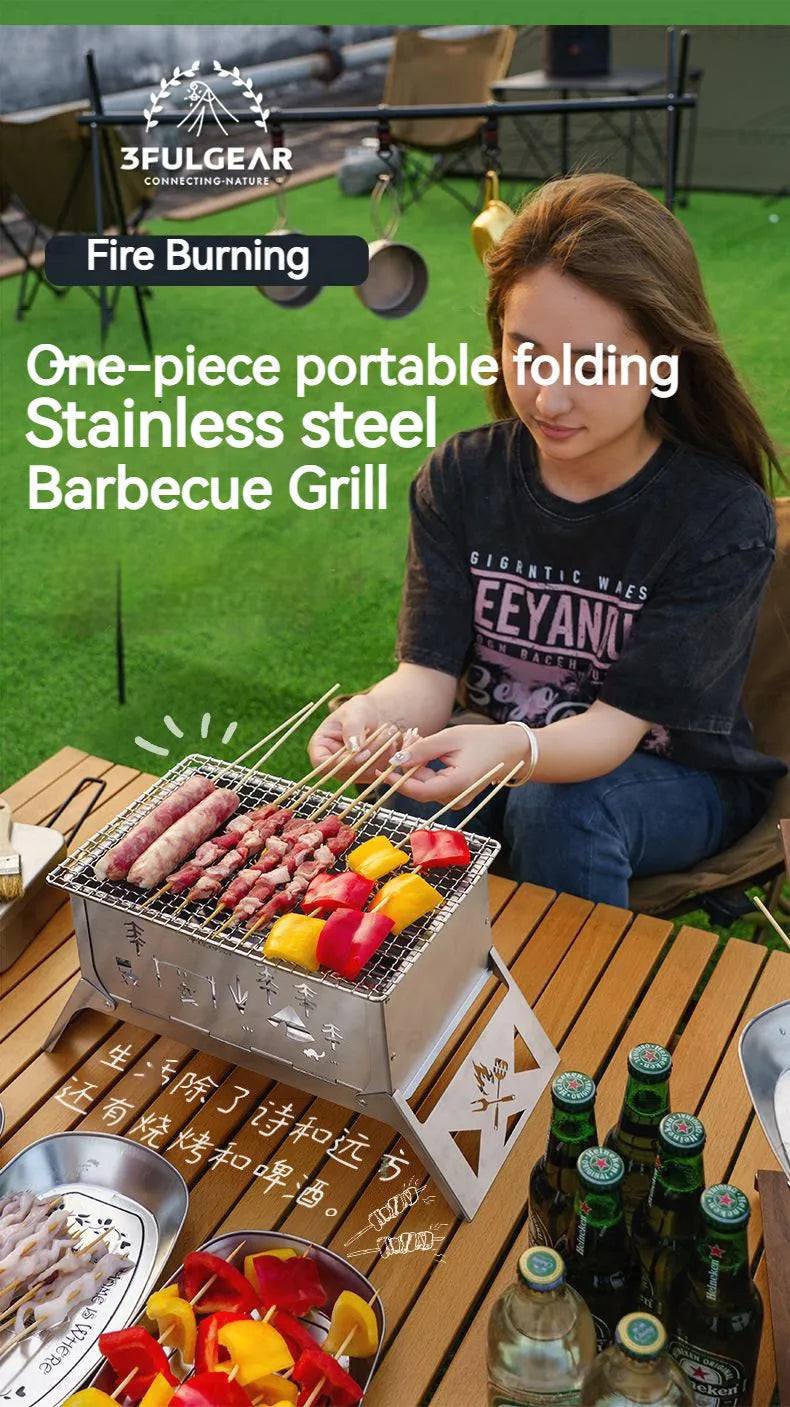 3F UL GEAR Camping Folding Firewood Stove All-In-One Style Tabletop BBQ Furnace 2.2kg Ultralight Outdoor Cooking Equipment Oven