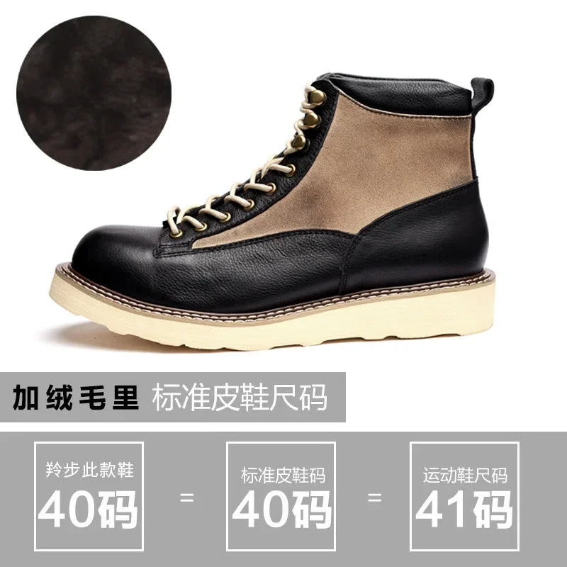 Motorcycle Riding Boots Short Face British High Top Leather Boots Retro Short Boots Velvet Style Casual Workwear Shoes
