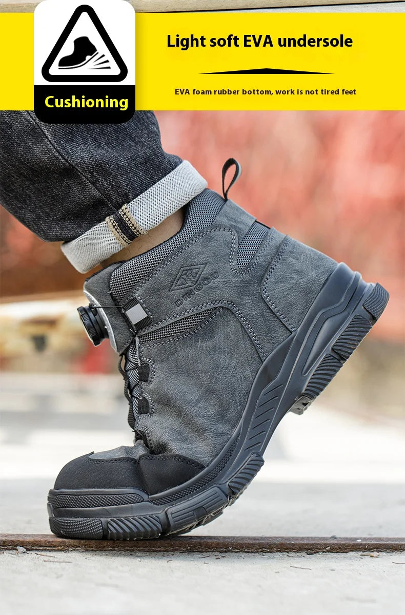 Rotating Buttons Work Boots Men Steel Toe Shoes Safety Boots Puncture-Proof Protective Shoes Waterproof Indestructible Shoes New