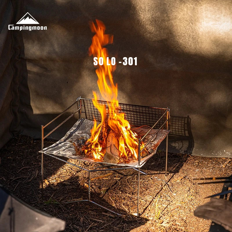 Outdoor Camping Heating Stove Campfire Stainless Steel Foldable Lightweight Grill with Grill Net Solo Fire Pit Wood Stove