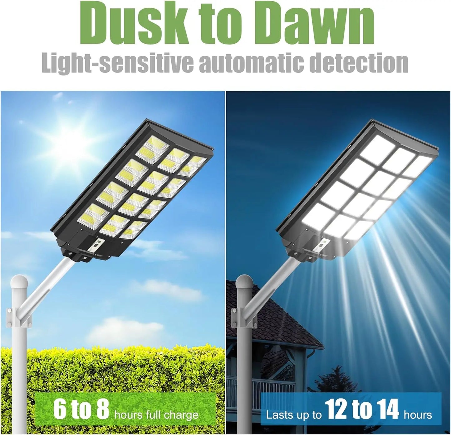 Solar Motion Sensor Street Lights Waterproof 8000LM Outdoor Flood LightsAuto Dusk to Dawn for Garden,Driveway,Yard