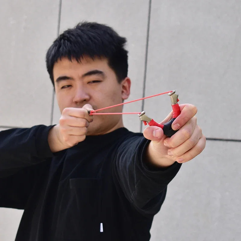 New Style Stainless Steel Powerful Slingshot with Tube Rubber Band Mud Balls Slingshot Catapult Bag for Hunting Outdoor