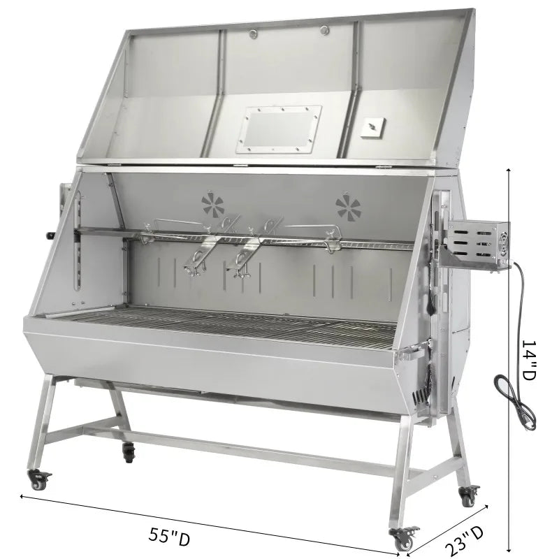 Electric Commercial Charcoal BBQ,Barbecue Grill Outdoor Stainless Steel Charcoal BBQ with Cover