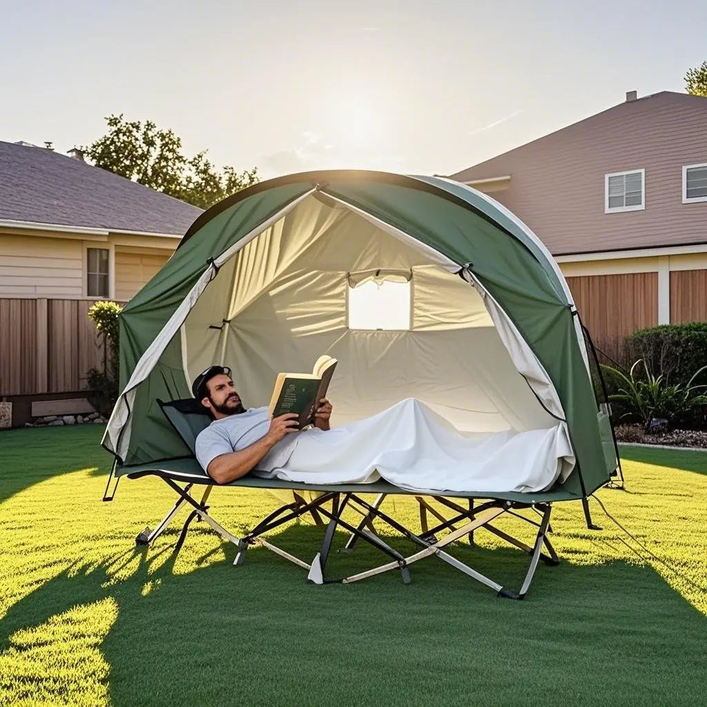 All-Season Camping Cot Tent 1-Person - Sturdy Cross-Braced Structure, for Fishing or Outdoor Activities,, Compact & Portable