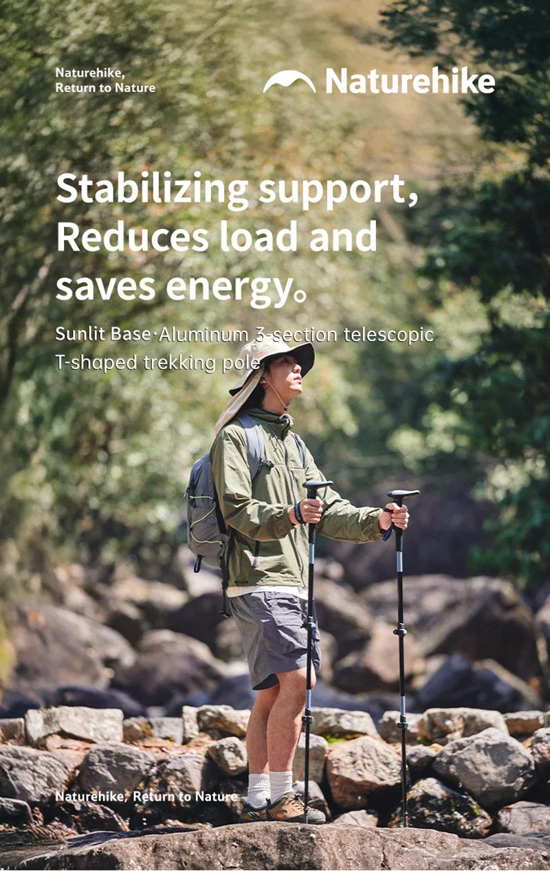 Naturehike Folding Trekking Pole Foldable Walking Stick for Walk Climbing Retractable 3 Sections Telescopic 6061 Aluminum Alloy