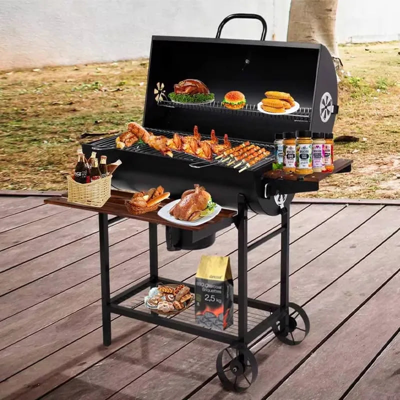 Outdoor Kitchen Barbeque Barbecue Large Heavy Duty Trolley Grill Barrel Charcoal Grill BBQ Smoker with Lid