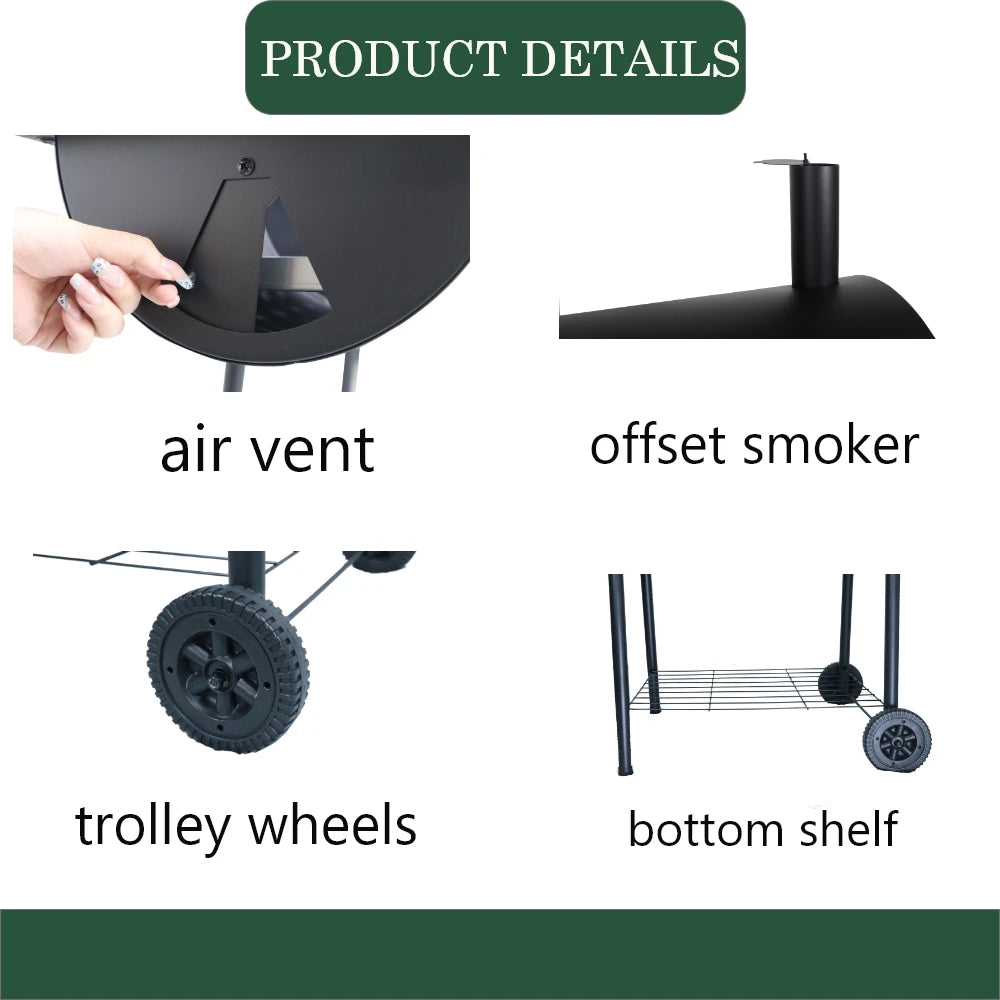 Commercial Large Cooking Area Portable Charcoal Grill Outdoor Backyard Party Meat Offset Smoker Barbecue Grill