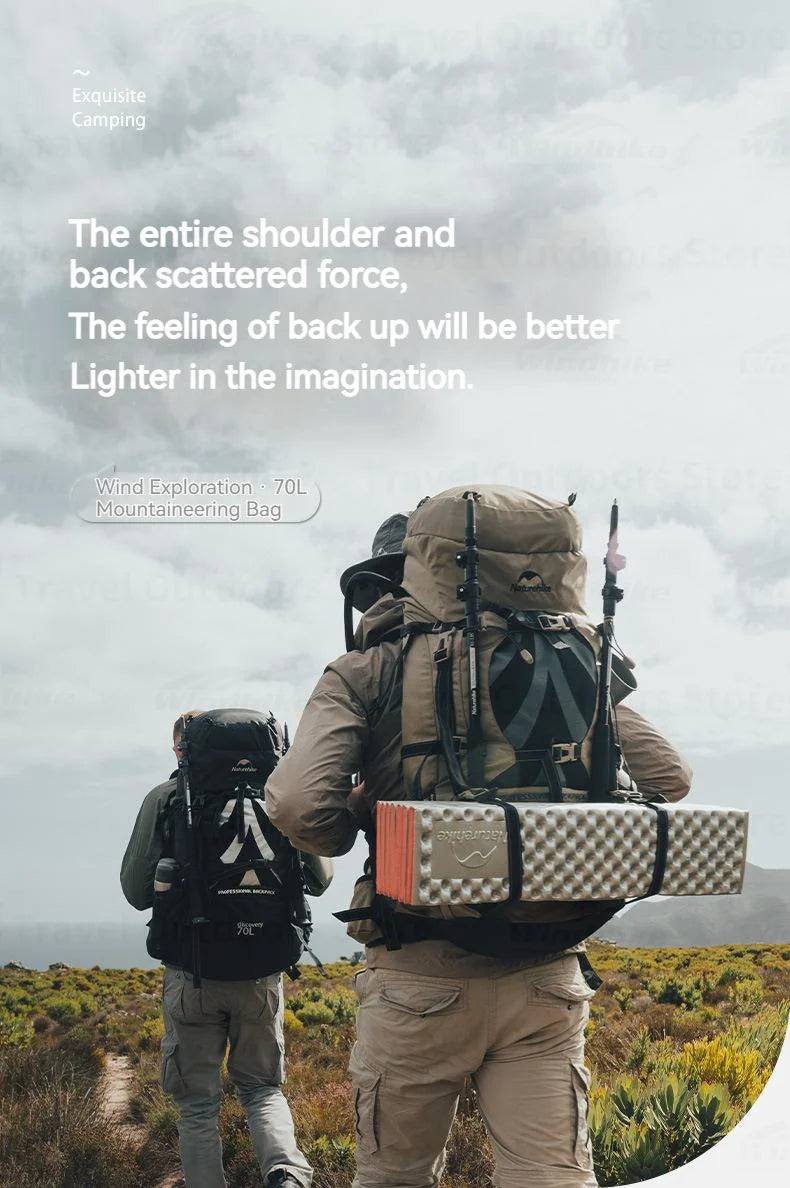 Naturehike Outdoor Backpack Mountaineering Bag 70+5L Large Capacity Trekking Bags CR Carrying System 420D Nylon Camping Hiking