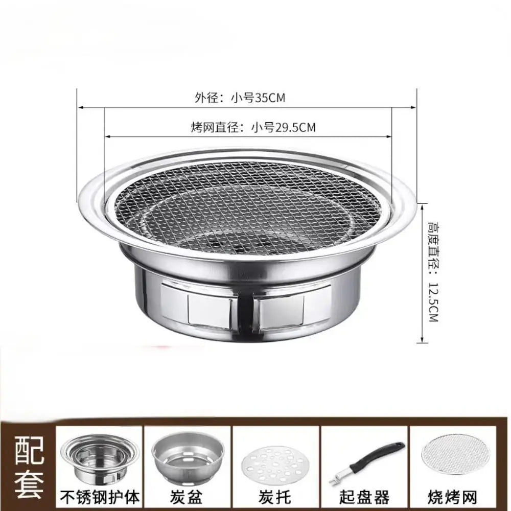 Japanese Korean Stainless Steel Hibachi BBQ Picnic Table Round Grill Outdoor & Indoor Barbecue Stove Cooker Portable