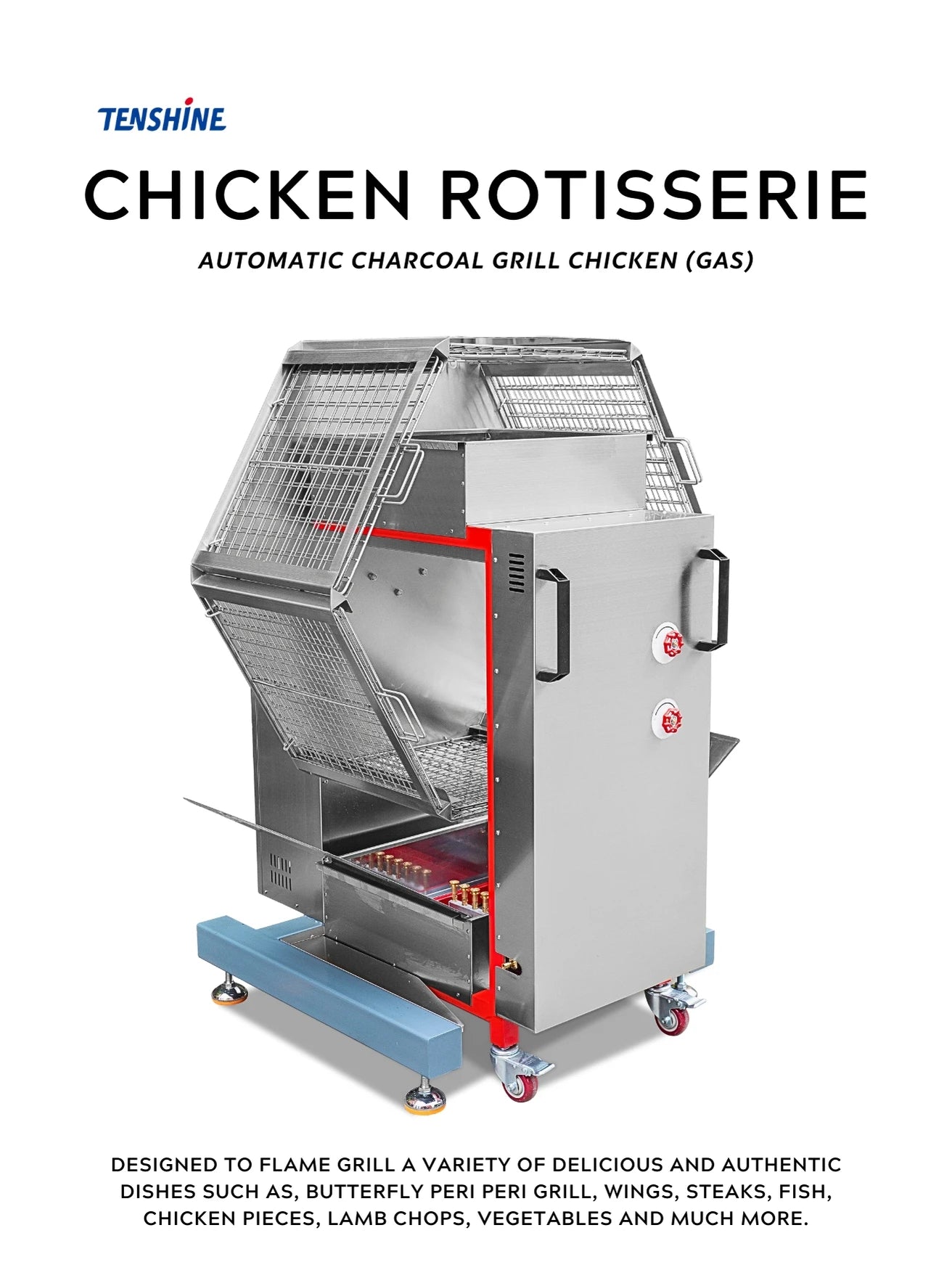 Hot Sale Barbecue Restaurant Charcoal Chicken Rotisserie Machine Truck 220V Flame Grill Broiler With Great Price