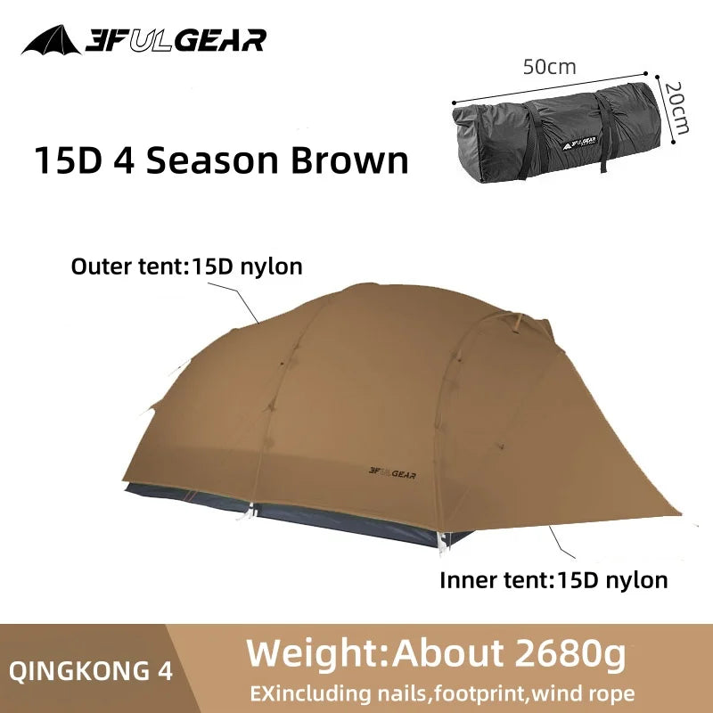 3F UL GEAR Qingkong 4 Person 4 Season 15D Camping Tent Outdoor Ultralight Hiking Backpacking Hunting Waterproof Tents