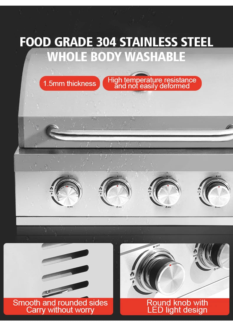 Factory Supply Outdoor Kitchen Professional Stainless Steel 4 Burner Built-in BBQ Gas Grill