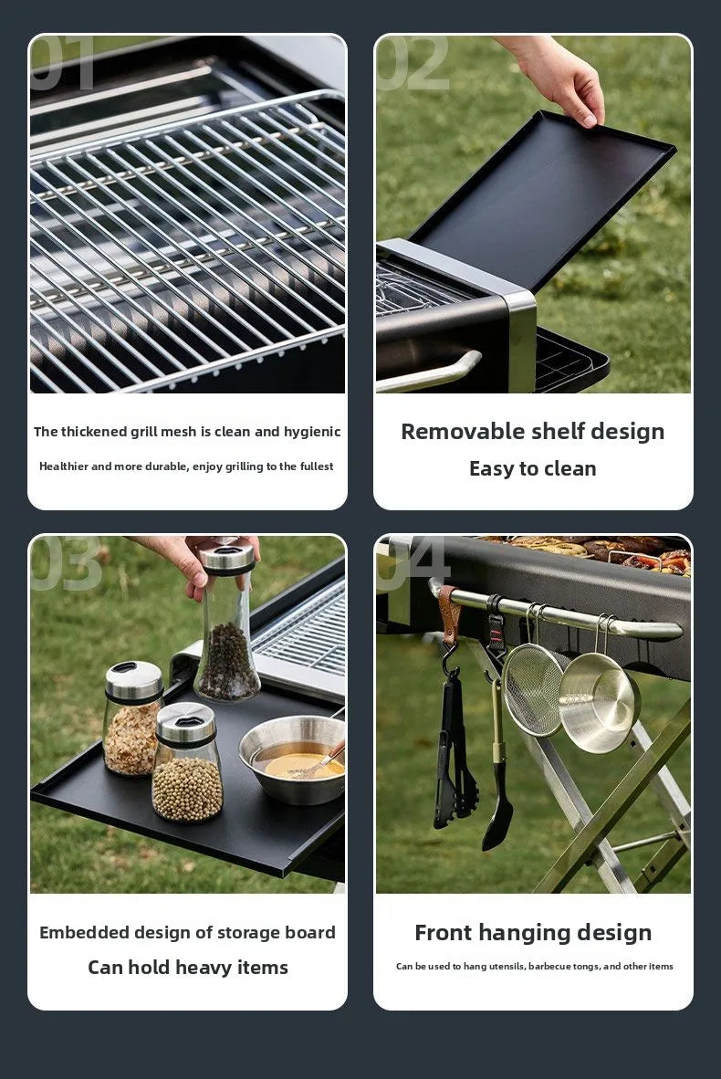 Foldable Charcoal Barbecue Grill Outdoor Portable Large BBQ Stove for Home