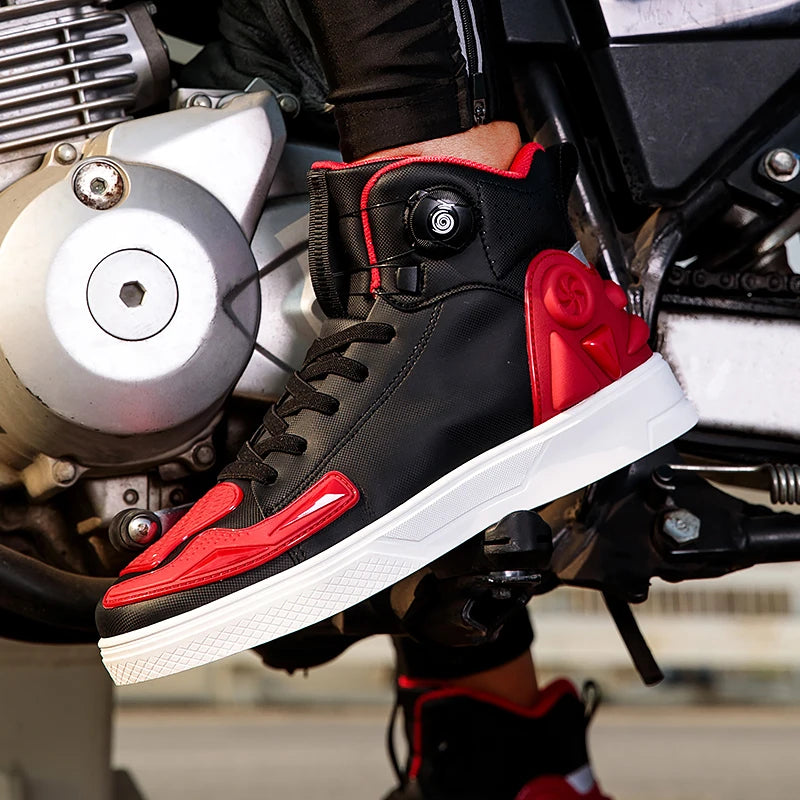 Men Motorcycle boots Breathable Anti-fall Rider Road Racing Casual Shoes Boots Gear Shift Rubber Sole black Motorbike Shoes