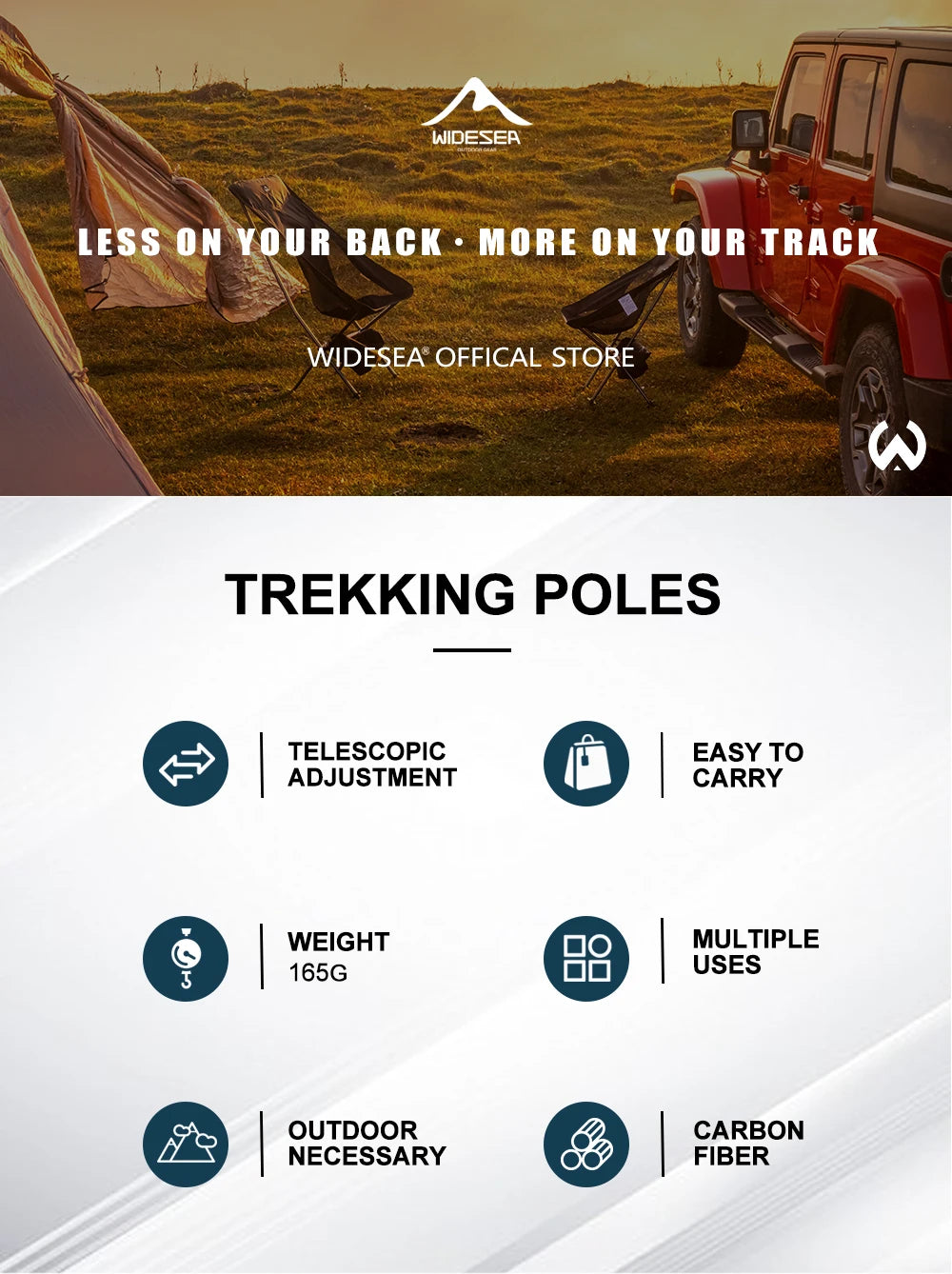 Widesea Trekking Poles 3section Telescopic Pole Carbon Installed Lock For Anti-slip Adjustment Portable Outdoor Walking Sticks