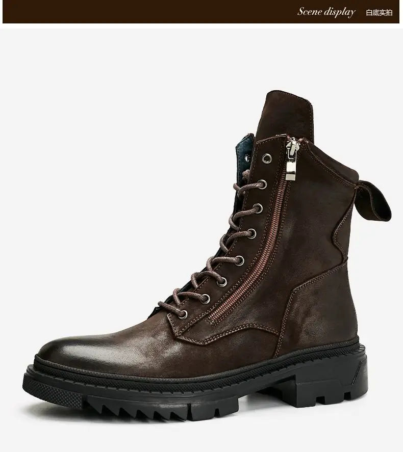 Retro Leather Motorcycle Riding Boots Riding Boots British Cool Man Handmade High-top Winter Work Shoes