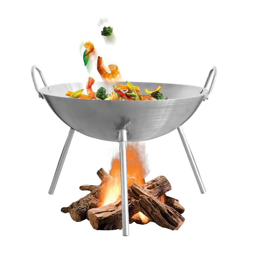 Tripod Fire Pit Grill Wood Burning Cooking Pot Detachable Legs Foldable Camping Charcoal BBQ Stove Heating Outdoor Garden Beach