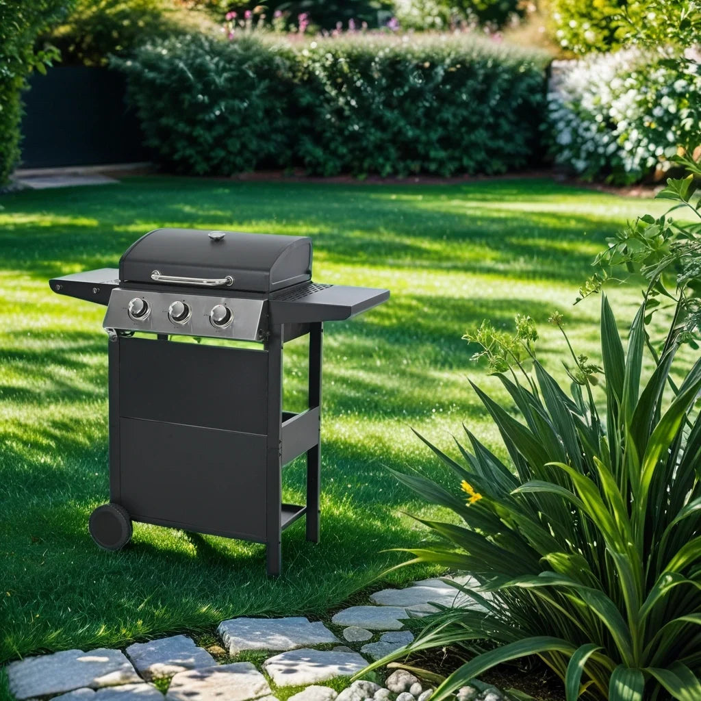 3-Burner Stainless Steel Propane Gas Grill Outdoor Metal Barbecue for Parks and Furniture Use