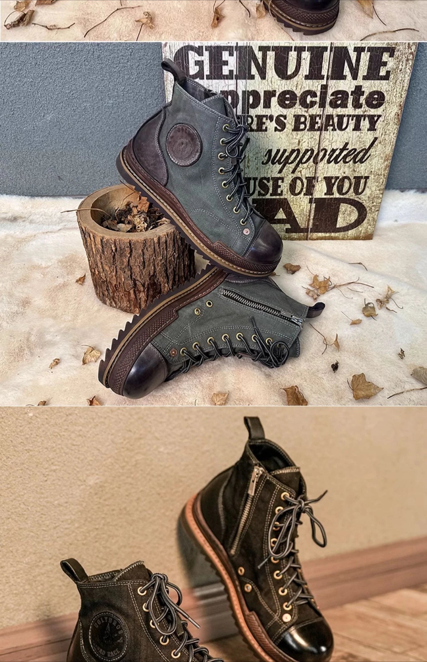 Retro Uglybros Motorcycle Boots Cowhide Canvas Shoes Ankle Protect Motorbike Zapatone British Style Botas For Harley For TRIUMPH