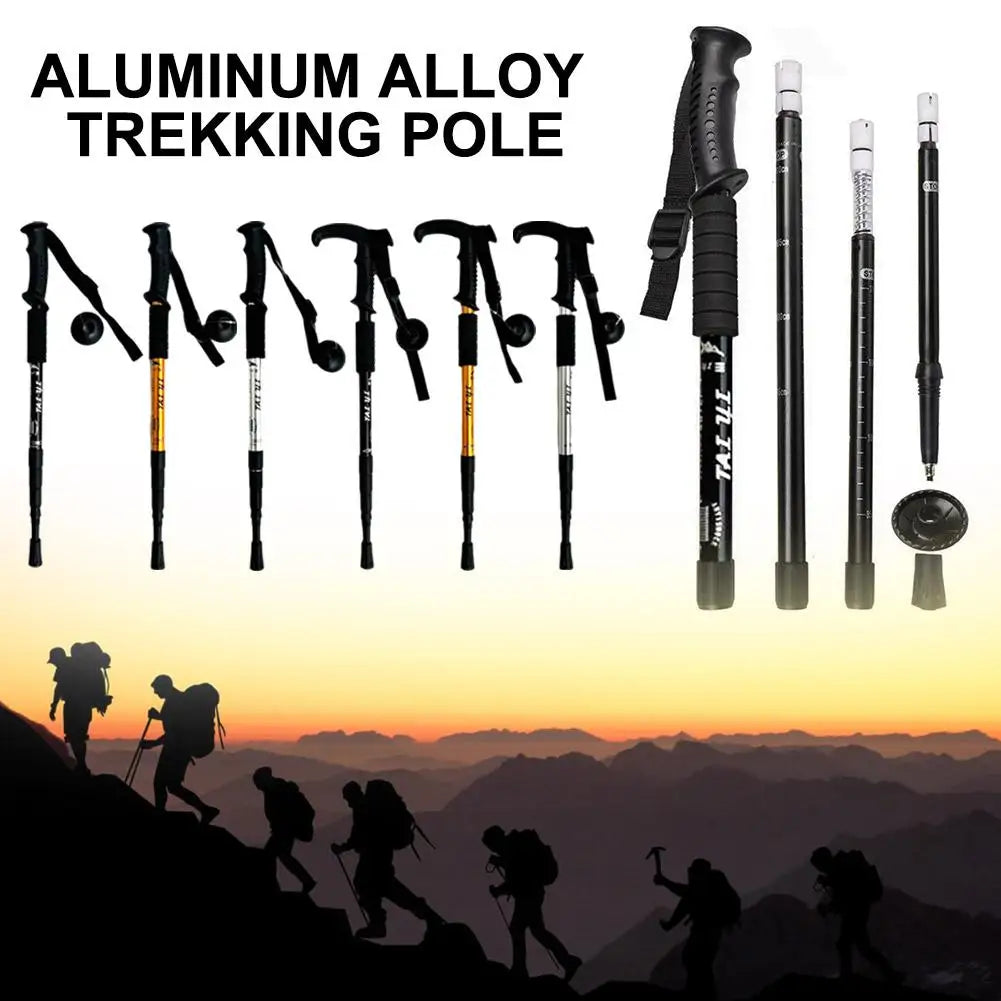 4 Section Trekking Poles Non-slip Wear-resistance Walking Stick Aluminium Alloy Ergonomic Handle Design Foldable Crutches Hiking