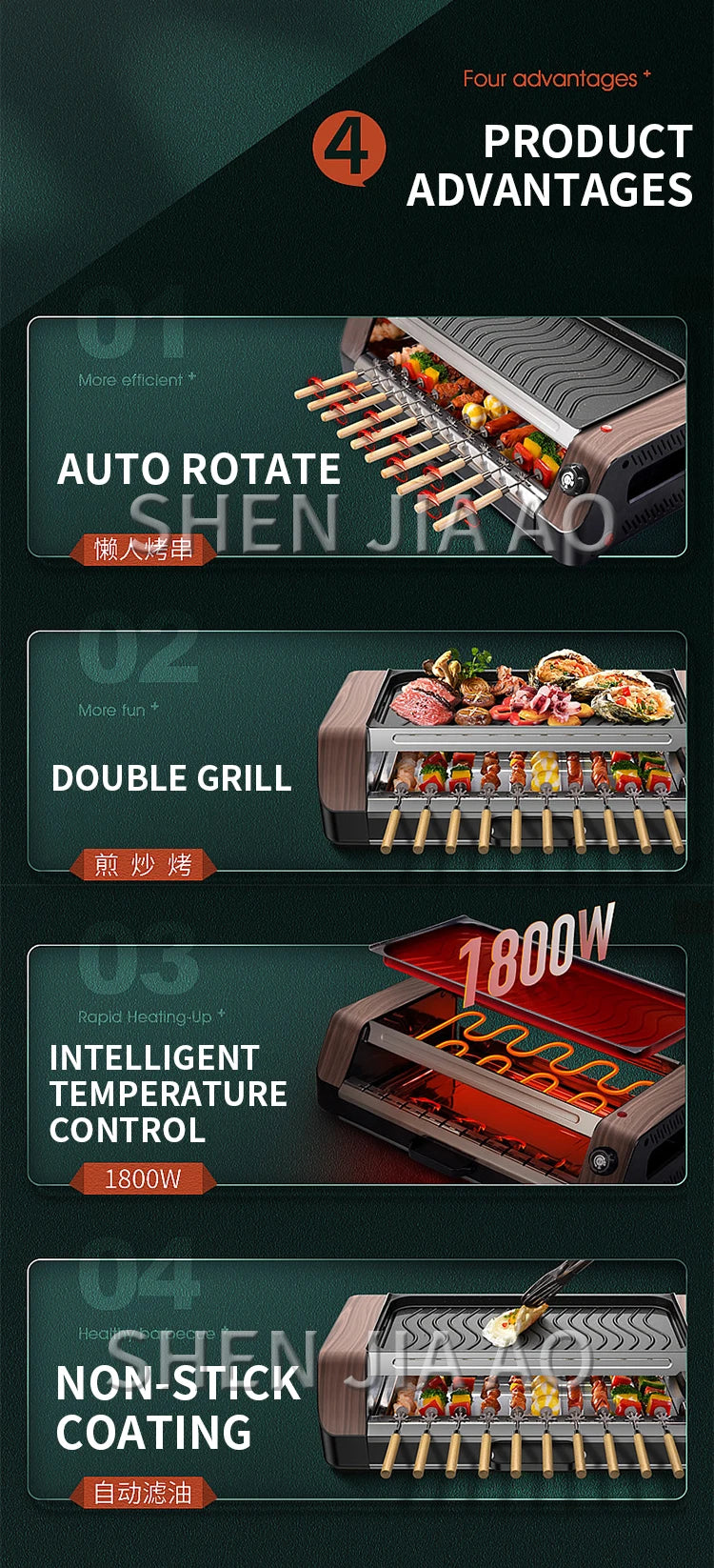 Household Automatic Rotating Smokeless Home Barbecue Hot Dog Automatic Rotating Barbecue Machine Mutton Skewers Barbecue Machine