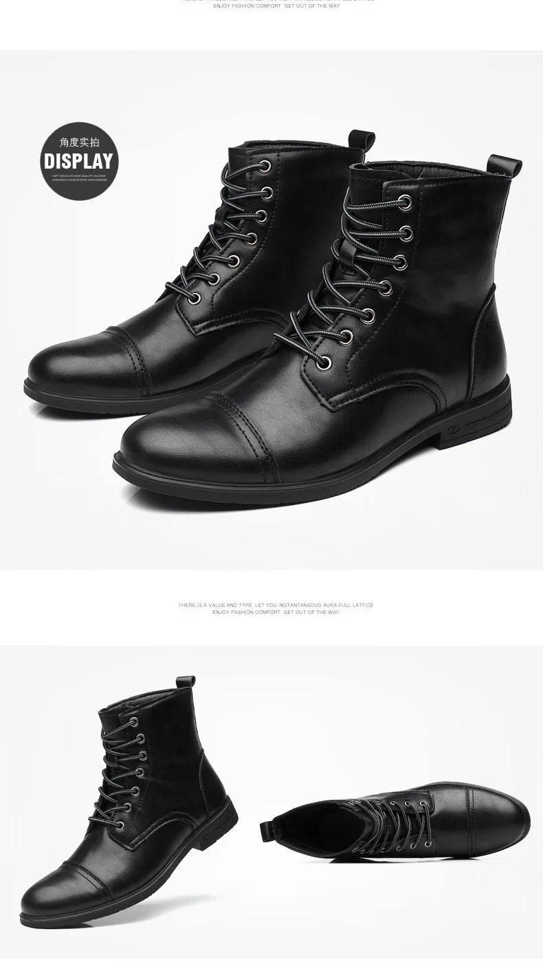 2024 Autumn and Winter New Fashion Pointy Retro Leather Boots High Top British Casual Men's Shoes Large Size 38-48