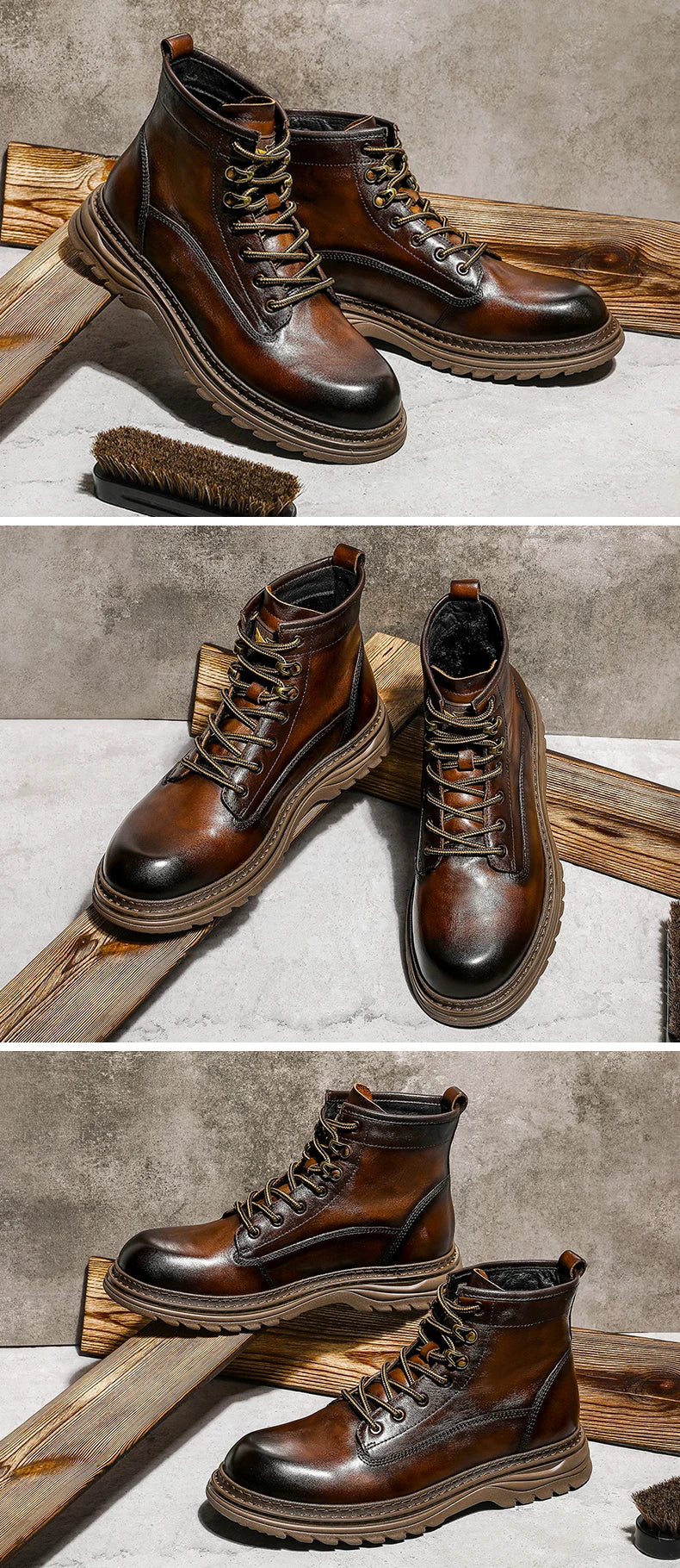 Desai Brand Men Boots Winter Cowboy Full Grain Genuine Leather Military Men Motorcycle Shoes Casual Work Fashion High Quality