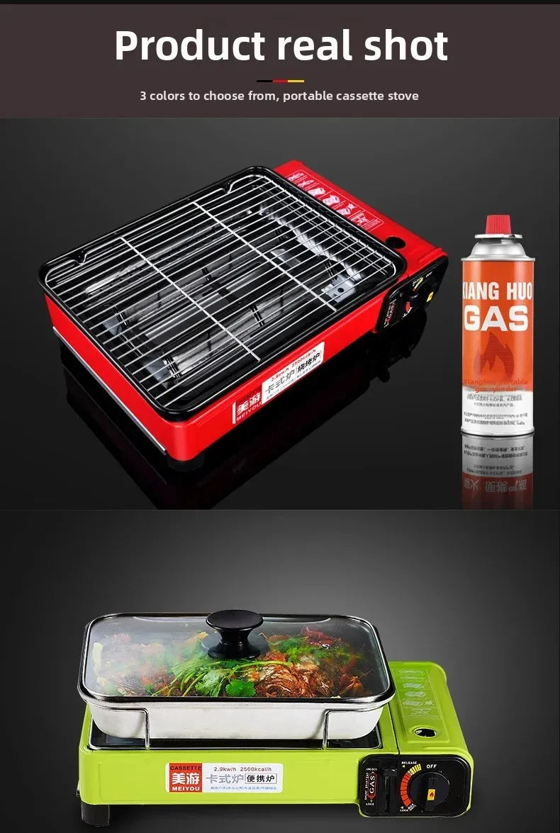Portable Barbecue Stove, Smokeless Grill, Dual-Purpose Gas Oven for Outdoor Use, Compact Cooking Unit, Korean Style
