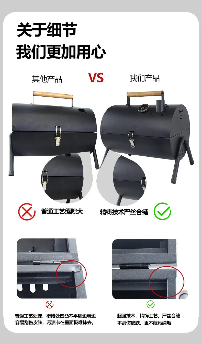 Carbon Steel Outdoor BBQ Grill  Dual-Sided Griddle with Independent Charcoal Tray Foldable Camping Gear  Handheld BBQ Grill