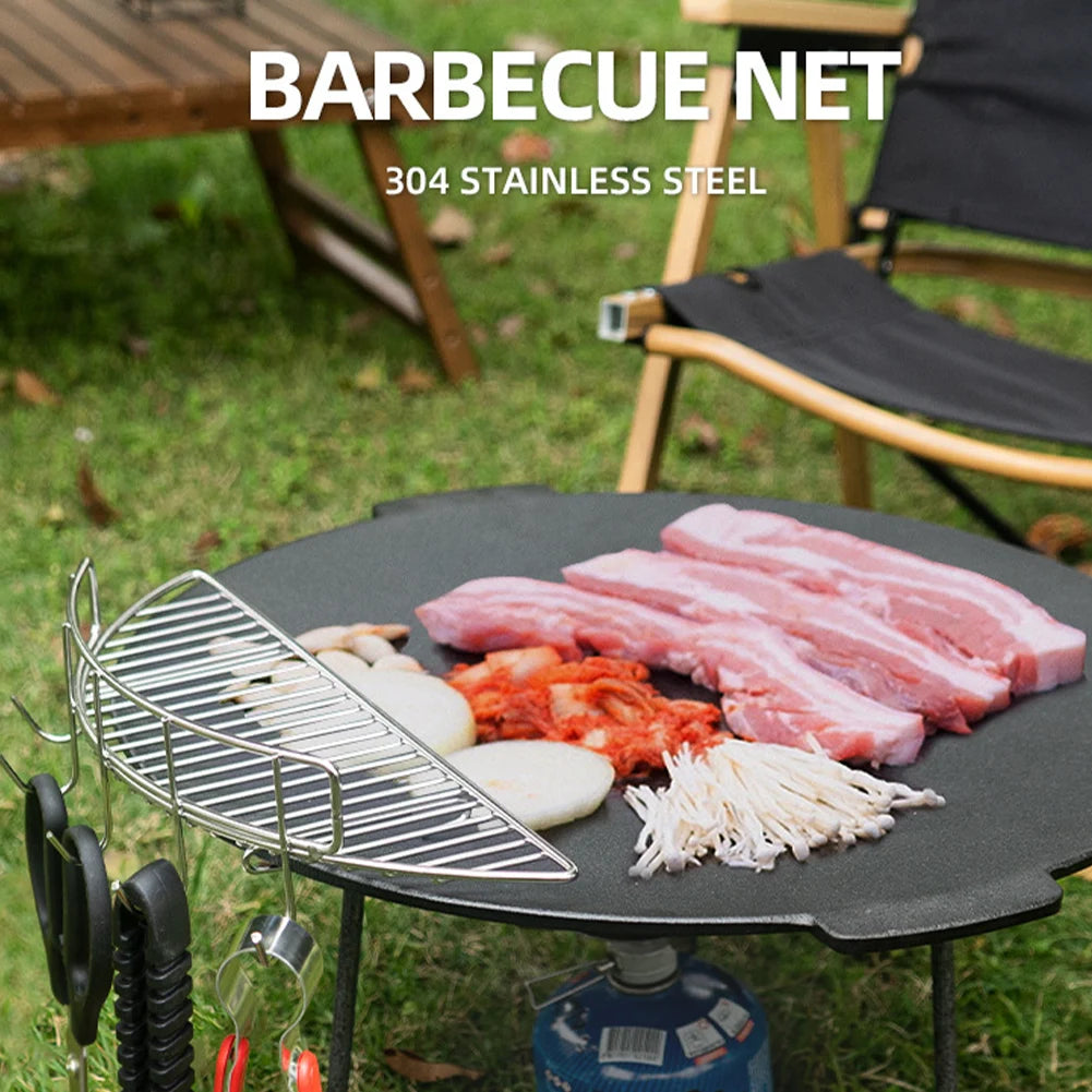 Stainless Steel Semi-Circular Oil Drain Rack Anti-Scorching Non-Stick Grill Rack for Outdoor Camping Barbeque Frying Pan Baking