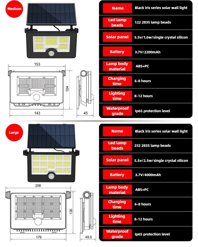 Solar Light Outdoor Foldable Floodlight Waterproof Spotlight Wall Human Body Sensor Lamp for Garden and Courtyard Lighting