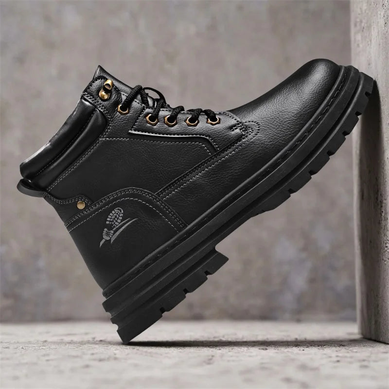 New Autumn Winter Men High Top Shoes Fashion Motorcycle Boots Outdoor Leisure Ankle Boots Comfortable Man Lace-Up Botas Sneakers