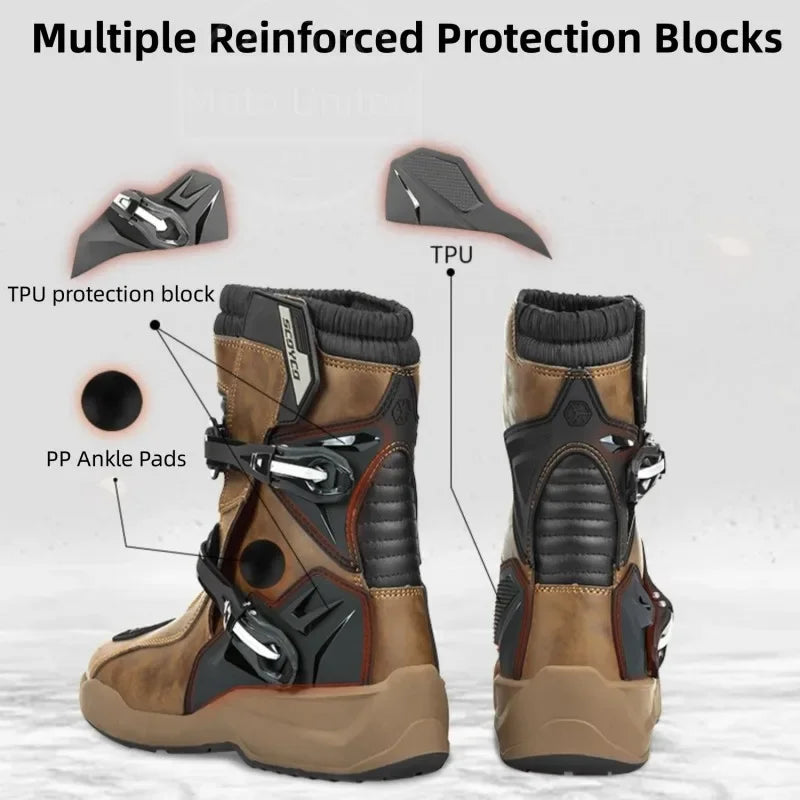 Scoyco Enduro Motorcycle Boots Man Waterproof Motorcyclist Shoes Brown Leather Motocross Boots Anti-slip Motorcycle Accessories