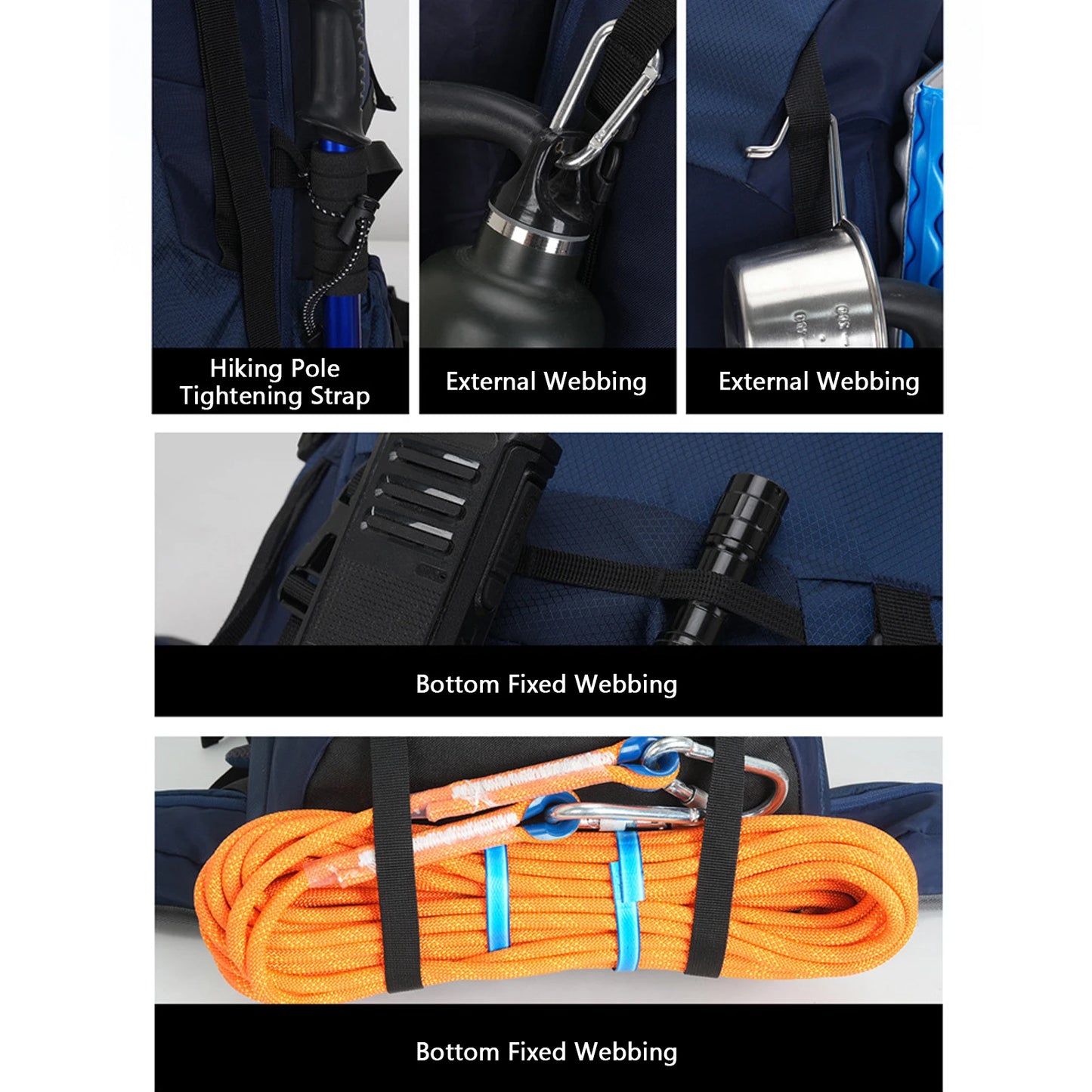 60L Nylon Mountaineering Backpack Lightweight Breathable Camping Hiking Gear with Adjustable Chest Buckle for Outdoor Camping